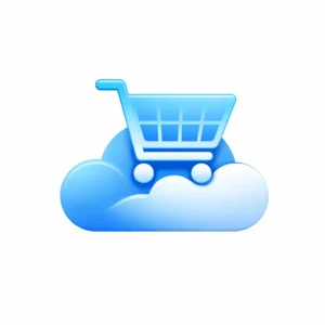 雲端與簡約購物車結合的圖示，代表 WooCommerce 電商轉型與雲端整合服務。